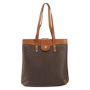 CELINE Macadam Canvas Tote Bag PVC Leather Brown Gold Auth ki6285-13