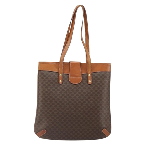 CELINE Macadam Canvas Tote Bag PVC Leather Brown Gold Auth ki6285