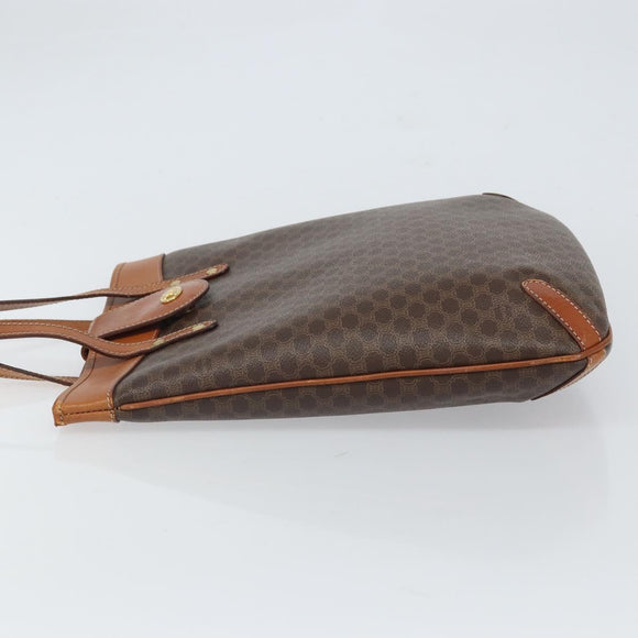 CELINE Macadam Canvas Tote Bag PVC Leather Brown Gold Auth ki6285