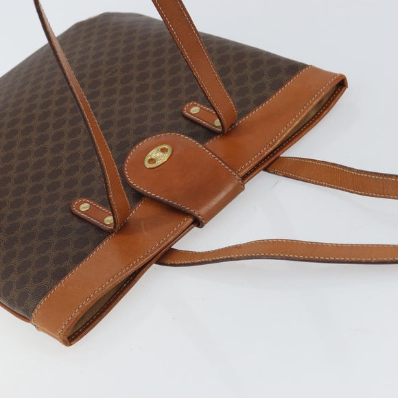 CELINE Macadam Canvas Tote Bag PVC Leather Brown Gold Auth ki6285