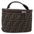FENDI Zucca Canvas Vanity Pouch Black Brown Silver Auth ki6294-1