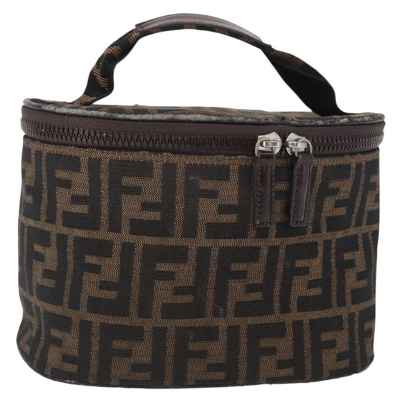 FENDI Zucca Canvas Vanity Pouch Black Brown Silver Auth ki6294