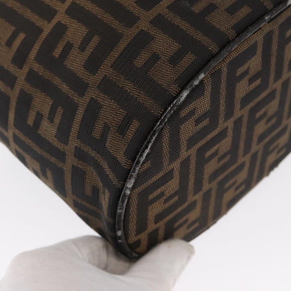 FENDI Zucca Canvas Vanity Pouch Black Brown Silver Auth ki6294