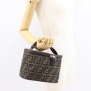 FENDI Zucca Canvas Vanity Pouch Black Brown Silver Auth ki6294-20