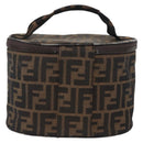 FENDI Zucca Canvas Vanity Pouch Black Brown Silver Auth ki6294-2