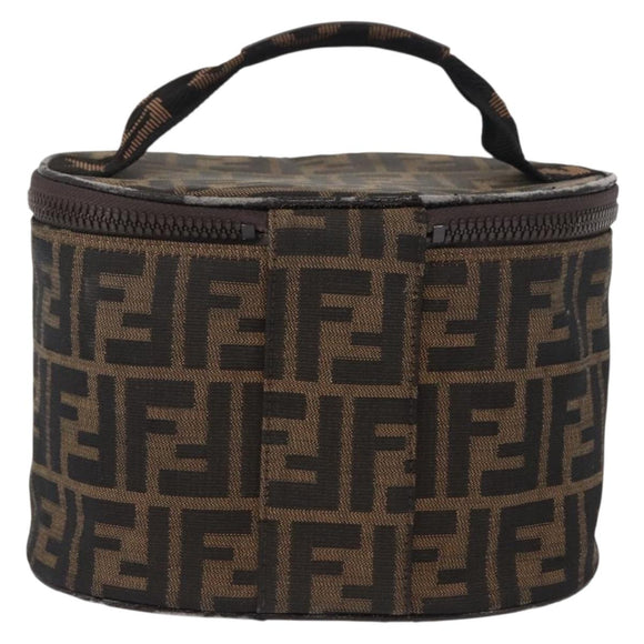 FENDI Zucca Canvas Vanity Pouch Black Brown Silver Auth ki6294