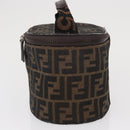 FENDI Zucca Canvas Vanity Pouch Black Brown Silver Auth ki6294-3
