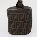FENDI Zucca Canvas Vanity Pouch Black Brown Silver Auth ki6294-4