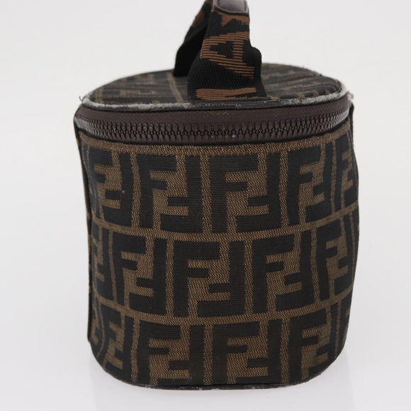 FENDI Zucca Canvas Vanity Pouch Black Brown Silver Auth ki6294
