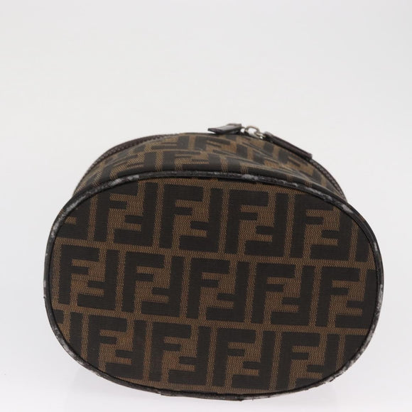 FENDI Zucca Canvas Vanity Pouch Black Brown Silver Auth ki6294