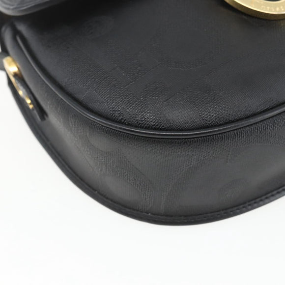 Christian Dior Trotter Canvas Oval Shoulder Bag PVC Black Gold Auth ki6295