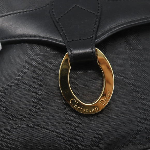 Christian Dior Trotter Canvas Oval Shoulder Bag PVC Black Gold Auth ki6295