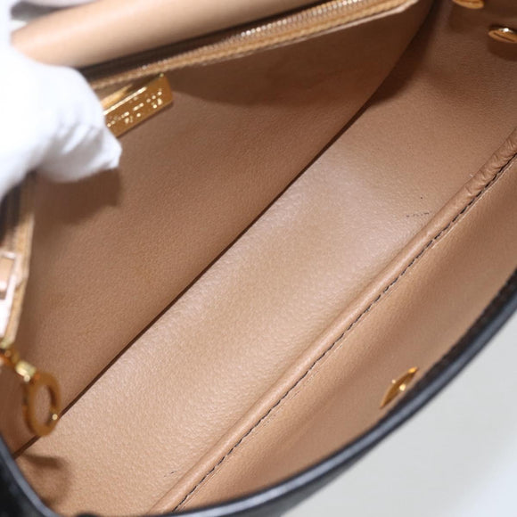 Christian Dior Trotter Canvas Oval Shoulder Bag PVC Black Gold Auth ki6295