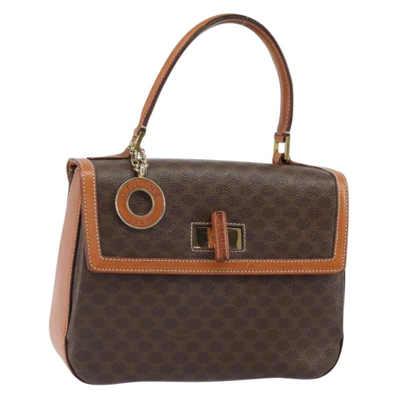 CELINE Macadam Canvas Hand Bag PVC Leather Brown Gold Auth ki6298