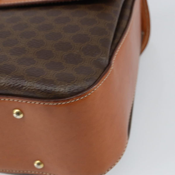 CELINE Macadam Canvas Hand Bag PVC Leather Brown Gold Auth ki6298