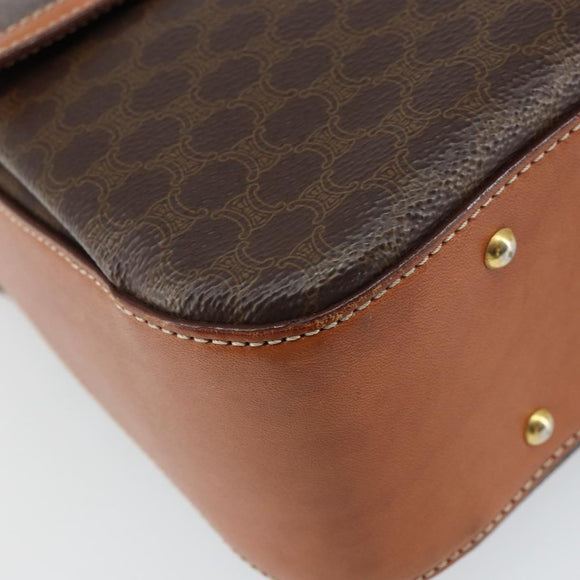 CELINE Macadam Canvas Hand Bag PVC Leather Brown Gold Auth ki6298