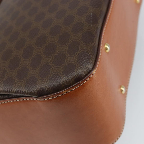 CELINE Macadam Canvas Hand Bag PVC Leather Brown Gold Auth ki6298