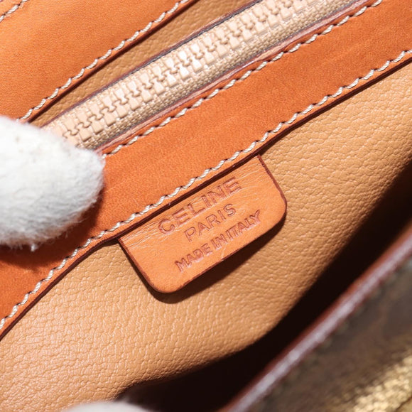 CELINE Macadam Canvas Hand Bag PVC Leather Brown Gold Auth ki6298