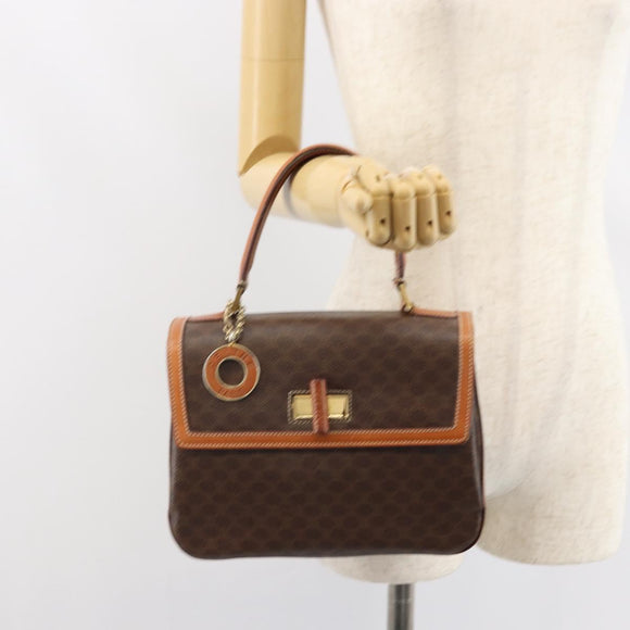 CELINE Macadam Canvas Hand Bag PVC Leather Brown Gold Auth ki6298