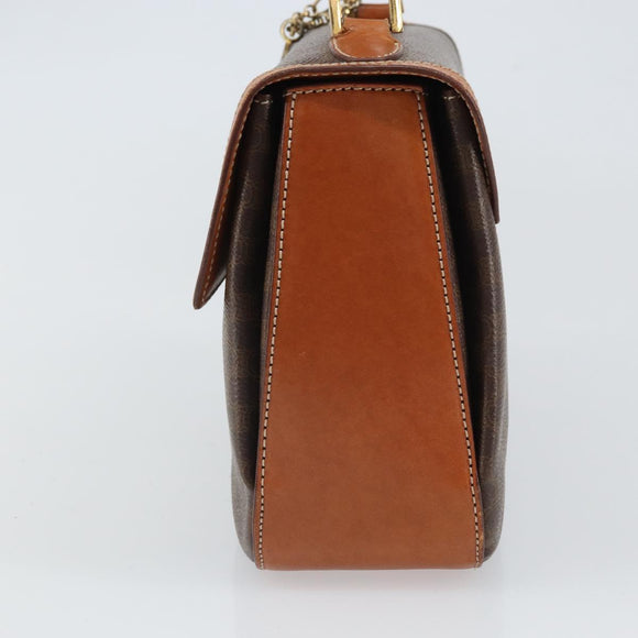 CELINE Macadam Canvas Hand Bag PVC Leather Brown Gold Auth ki6298