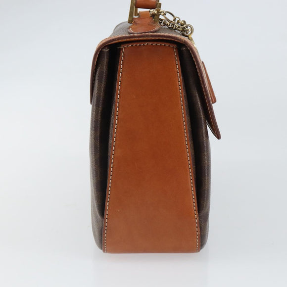 CELINE Macadam Canvas Hand Bag PVC Leather Brown Gold Auth ki6298