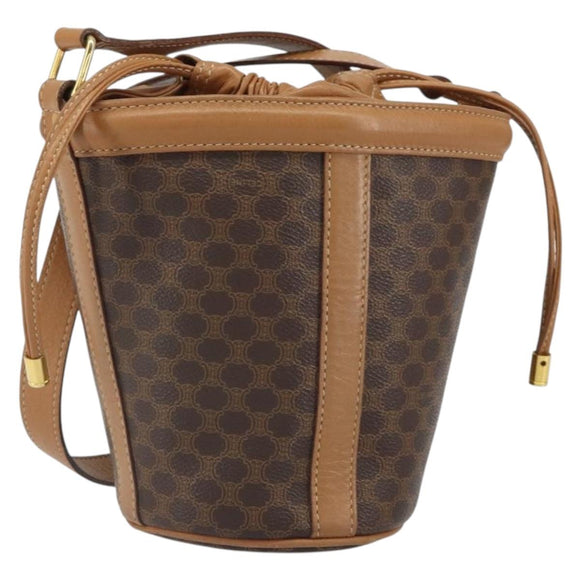 CELINE Macadam Canvas Shoulder Bag PVC Leather Brown Gold Auth ki6299