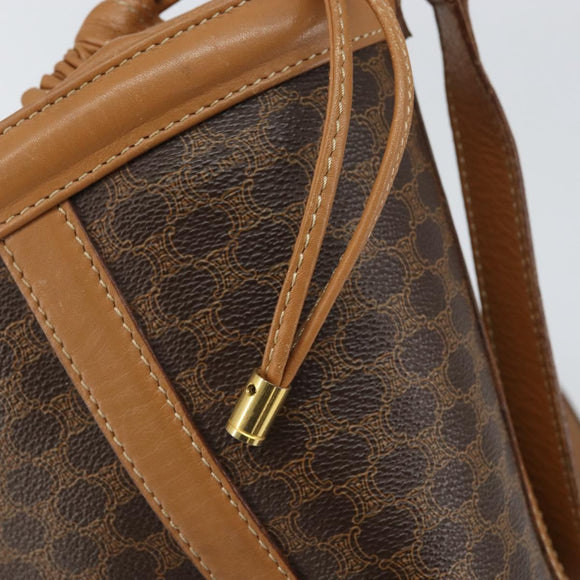 CELINE Macadam Canvas Shoulder Bag PVC Leather Brown Gold Auth ki6299