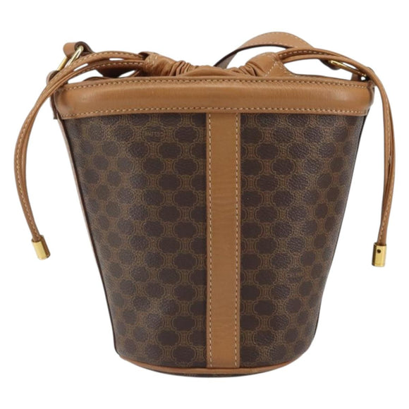 CELINE Macadam Canvas Shoulder Bag PVC Leather Brown Gold Auth ki6299