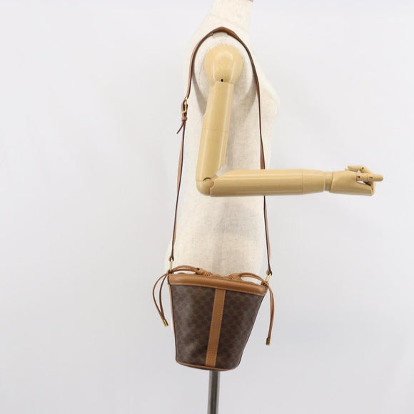 CELINE Macadam Canvas Shoulder Bag PVC Leather Brown Gold Auth ki6299