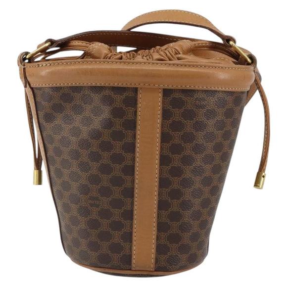 CELINE Macadam Canvas Shoulder Bag PVC Leather Brown Gold Auth ki6299