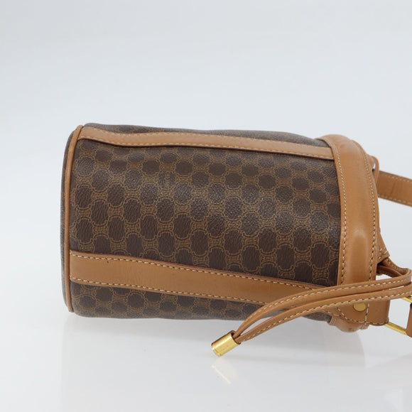 CELINE Macadam Canvas Shoulder Bag PVC Leather Brown Gold Auth ki6299