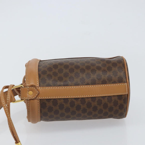 CELINE Macadam Canvas Shoulder Bag PVC Leather Brown Gold Auth ki6299