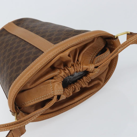 CELINE Macadam Canvas Shoulder Bag PVC Leather Brown Gold Auth ki6299