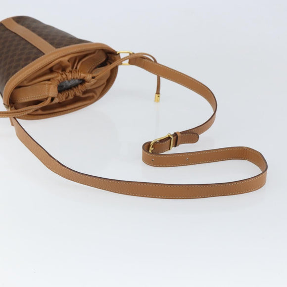 CELINE Macadam Canvas Shoulder Bag PVC Leather Brown Gold Auth ki6299