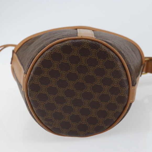 CELINE Macadam Canvas Shoulder Bag PVC Leather Brown Gold Auth ki6299