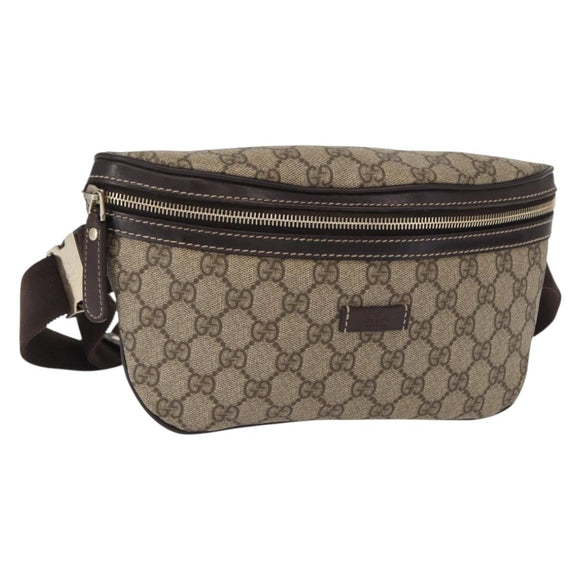 GUCCI GG Supreme Body Bag PVC Beige Goud 233269 Auth ki6304