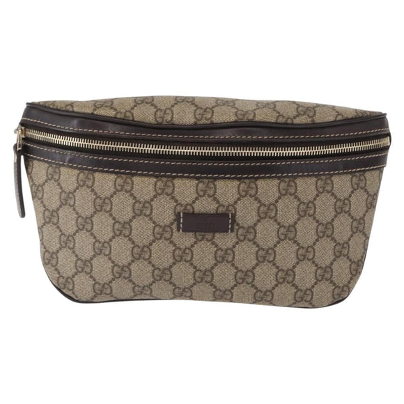 GUCCI GG Supreme Body Bag PVC Beige Gold 233269 Auth ki6304