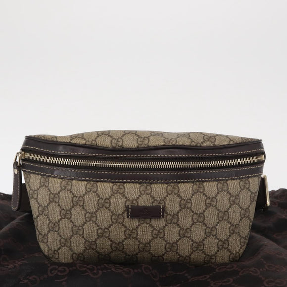 GUCCI GG Supreme Body Bag PVC Beige Goud 233269 Auth ki6304