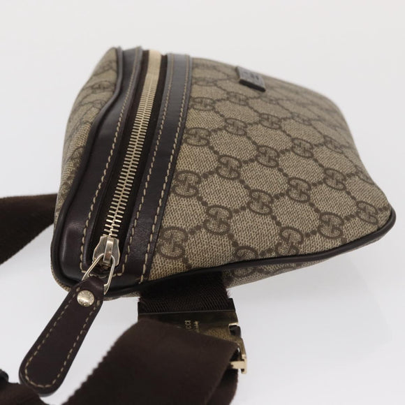 GUCCI GG Supreme Body Bag PVC Beige Gold 233269 Auth ki6304