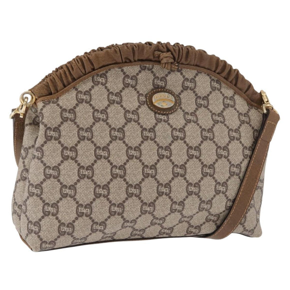 GUCCI GG Plus Supreme Shoulder Bag PVC Leather Beige Gold Auth ki6307