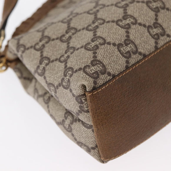 GUCCI GG Plus Supreme Shoulder Bag PVC Leather Beige Gold Auth ki6307