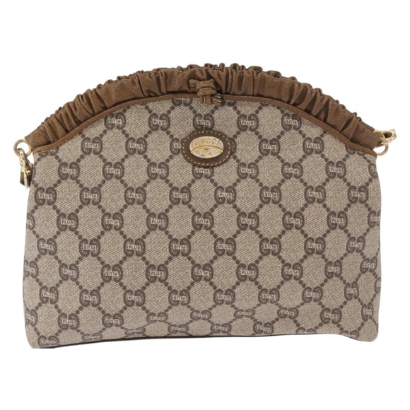 GUCCI GG Plus Supreme Shoulder Bag PVC Leather Beige Gold Auth ki6307