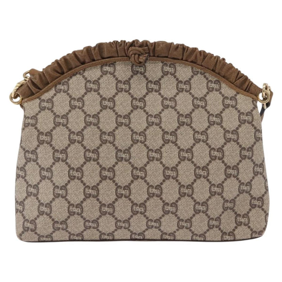 GUCCI GG Plus Supreme Shoulder Bag PVC Leather Beige Gold Auth ki6307