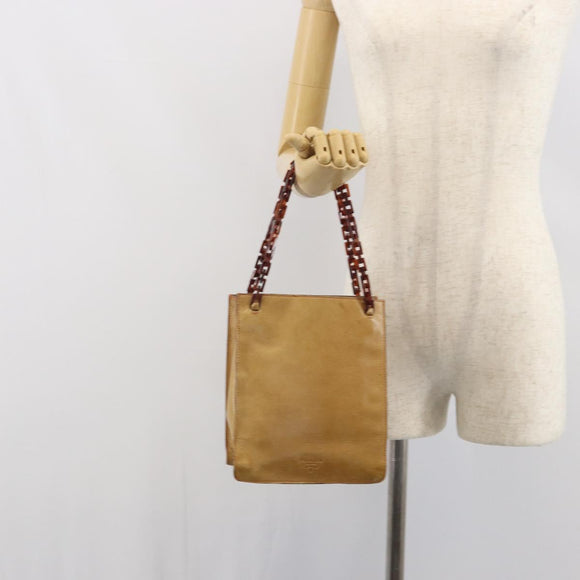 PRADA Chain Hand Bag Leather plastic Beige Auth ki6308