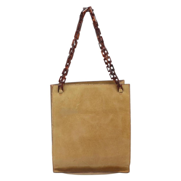 PRADA Chain Hand Bag Leather plastic Beige Auth ki6308