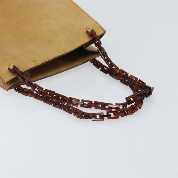 PRADA Chain Hand Bag Leather plastic Beige Auth ki6308