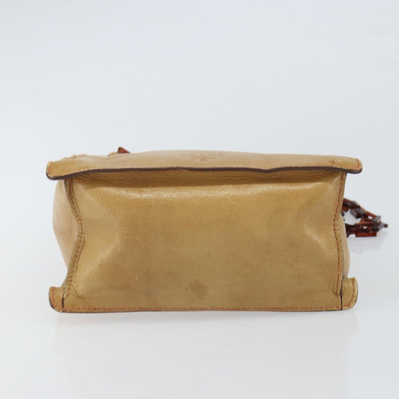 PRADA Chain Hand Bag Leather plastic Beige Auth ki6308