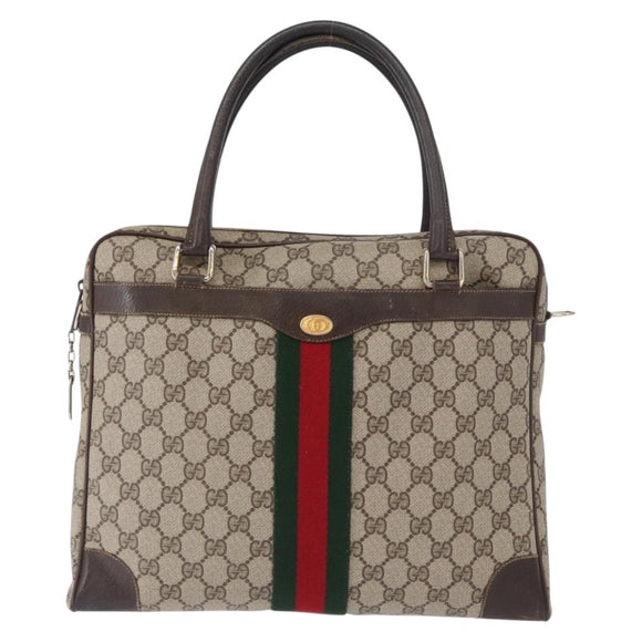 GUCCI GG Supreme Web Sherry Line Hand Bag PVC Beige Gold 010 378 Auth ki6310