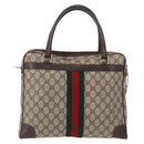 GUCCI GG Supreme Web Sherry Line Hand Bag PVC Beige Gold 010 378 Auth ki6310-2