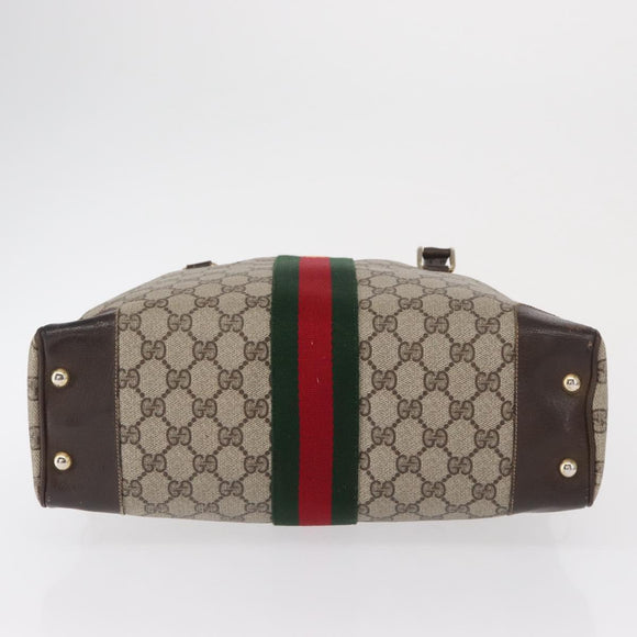 GUCCI GG Supreme Web Sherry Line Hand Bag PVC Beige Gold 010 378 Auth ki6310